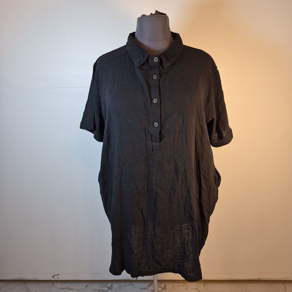 Zenana Women's Collared Shirt Dress Size 3X Black 100% Cotton Pockets